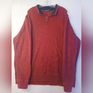 Men's XXL 50-52 Red Lands End 1/4 Zip Pullover Sweater 100% Cotton